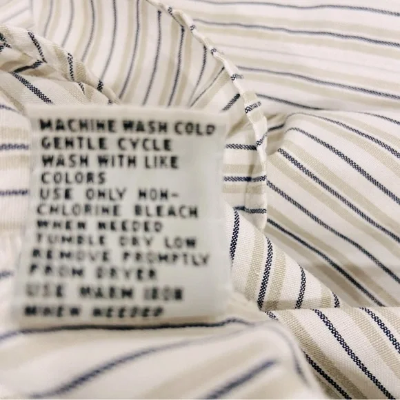 BB Classics Button-Down Blue Tan Stripe Short Sleeve Cotton Shirt Size Large - Picture 6 of 6